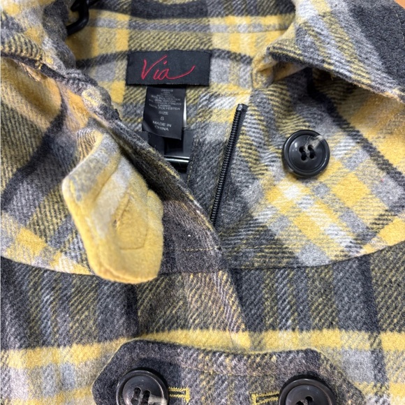Vibrant Yellow Plaid Double-Breasted Pea Coat - Picture 3 of 15